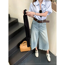 批发2026年夏季新款韩版时尚宽松显瘦百搭休闲七分阔腿牛仔<b class='q'>裤</b>女