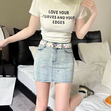 批发甜美刺绣牛仔半身裙女2026年夏季新款显瘦高腰A字弹力包臀短裙子
