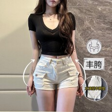 批发辣妹米白丰胯低腰牛仔短裤2026夏季新款韩版修身显瘦百搭工装<b class='q'>热裤</b>