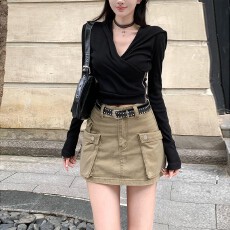 批发时髦双口袋工装牛仔短裙女2026年夏季新款韩版高腰显瘦<b class='q'>百搭</b>半身裙