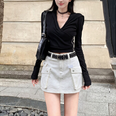 批发时髦双口袋工装牛仔短裙女2026年夏季新款韩版高腰显瘦<b class='q'>百搭</b>半身裙