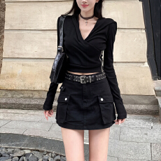 批发时髦双口袋工装牛仔短裙女2026年夏季新款韩版高腰显瘦<b class='q'>百搭</b>半身裙