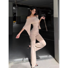 批发纯欲辣妹一字领五分袖露肩<b class='q'>T</b><b class='q'>恤</b>上衣女夏季新款高腰显瘦喇叭<b class='q'>裤</b><b class='q'>长裤</b>