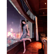 批发纯欲性感御姐无袖背心蕾丝<b class='q'>连衣裙</b>女春紧身收腰一步后妈包臀长裙子