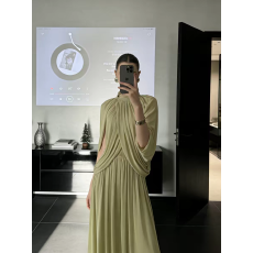 批发法式温柔风包肩褶皱网纱连衣<b class='q'>裙</b>女小众设计感垂坠感修身显瘦礼服<b class='q'>裙</b>