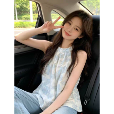 批发韩系绣花立领挂脖无袖背心女2026夏季新款设计感甜美气质上衣小衫