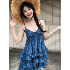 批发法式纯欲风碎花挂脖吊带上衣女夏季新款小众设计感显瘦小个子短裙
