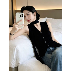 批发法式针织背心外穿女夏季新款高级设计感修身显瘦无袖V领上衣马甲