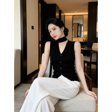 批发法式针织背心外穿女夏季新款高级设计感修身显瘦无袖V领上衣马甲