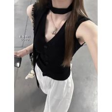 批发法式针织背心外穿女夏季新款高级设计感修身显瘦无袖V领上衣马甲9