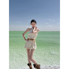 批发法式复古风波点挂脖短<b class='q'>裙</b>女夏2026新款收腰显瘦气质<b class='q'>无袖</b>辣妹连衣<b class='q'>裙</b>