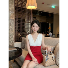 批发法式撞色拼接蝴蝶结背心<b class='q'>连衣裙</b>女<b class='q'>夏</b>季新款高级感收腰显瘦包臀短裙