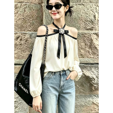 批发法式高级感挂脖露肩<b class='q'>长袖</b><b class='q'>衬衫</b>女秋季新款独特气质宽松百搭休闲上衣