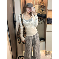 批发绝美辣妹内搭挂脖吊带白色长袖t恤打底衫女早秋叠穿上衣两件<b class='q'>套装</b>
