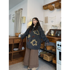 实拍实价 百搭宽松花朵工艺毛衣+T恤+阔腿裤