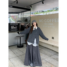 批发实拍实价 慵懒设计感立体花朵套头毛衣+百搭<b class='q'>蕾丝</b>拼接<b class='q'>衬衫</b>+阔腿裤