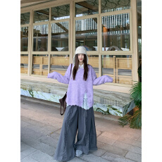 批发实拍实价 慵懒设计感立体花朵套头毛衣+百搭<b class='q'>蕾丝</b>拼接<b class='q'>衬衫</b>+阔腿裤