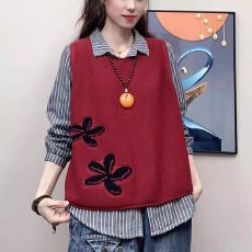 批发春夏装针织棉线绣花马甲背心女圆领套头无袖毛衣<b class='q'>外套</b>韩版宽松打底