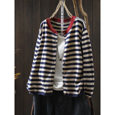 批发棉线条纹针织开衫<b class='q'>外套</b>女2026新款春休闲高级感配裙子毛衣外穿上衣