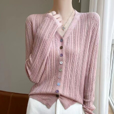 批发精纺针织镂空新款针织衫超细长袖薄款时尚空调<b class='q'>开衫</b>上衣