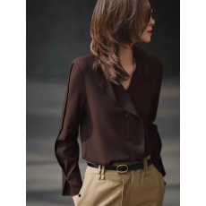 批发法式复古洋气高级感咖色翻领长袖衬衫女2025早秋新款超好看的小衫