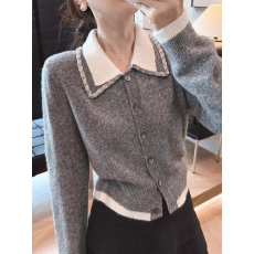 批发韩系慵懒松弛感气质大方得体小个子灰色针织衫两件套装裙女秋冬季