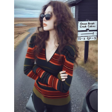 批发冬季设计感小众不撞款上衣高级感超好看独特别致撞色条纹针织衫女