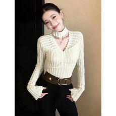 批发法式<b class='q'>蕾丝</b>镂空<b class='q'>打底衫</b>女内搭秋冬季2025新款设计感修身正肩磨毛上衣