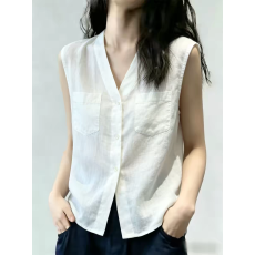 批发简约风V领无袖白色上衣女2026夏季新款通勤显瘦气质百搭马甲背心