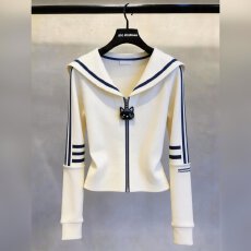 批发法式学院风海军领白色拉链上衣女秋季时髦超好看显瘦修身百搭小衫