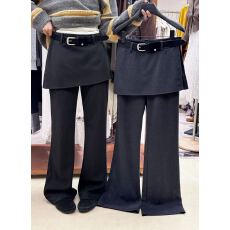 批发欧洲站2025冬高腰拼接加绒呢料屁帘阔腿裤微喇裤修身<b class='q'>休闲裤</b>拖地裤