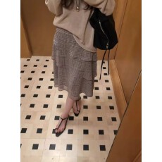 批发复古豹纹格子半身裙女2026春季新款高腰显瘦A字蛋糕裙层次感中裙