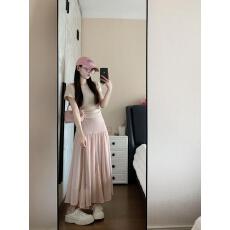 批发新款粉色高腰a字仙女半身裙女小个子温柔显瘦鱼尾裙长款