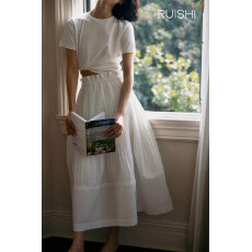 批发重工建筑感压褶木耳边A字半身裙女春夏