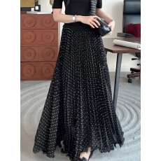 法式压皱波点黑色a字百褶半身裙女2026春绝美巨好看裙子
