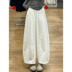 批发日系白色<b class='q'>高腰</b>弯刀裤女春季新款小个子胖mm宽松显瘦工装气球阔腿裤