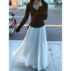 批发高级感法式甜美白色压褶半身裙女夏季175高个子加长大摆<b class='q'>网纱</b>A字裙