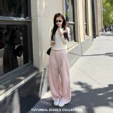 批发氧气100% 全<b class='q'>亚麻</b>夏日空调白色粉色休闲<b class='q'>裤</b>垂感阔腿棉麻<b class='q'>裤</b>