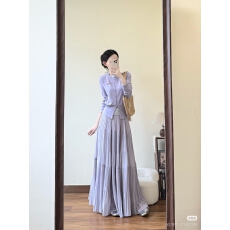 批发紫色半身裙女春秋2026新款高腰大摆裙<b class='q'>百褶</b>皱a字伞裙蛋糕夏中长裙