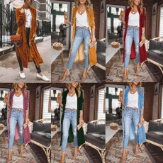 批发2026 跨境欧美<b class='q'>外贸</b>独立站秋冬欧美宽松金丝绒弹力长款外套 <b class='q'>女</b>装