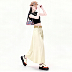 批发实拍洗水棉百褶半身裙女早秋2025新款高腰显瘦中长款a字大摆伞裙