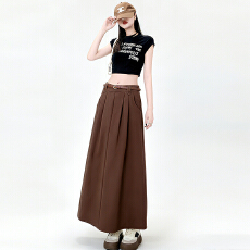 批发实拍洗水棉百褶<b class='q'>半身裙</b>女早秋2026新款高腰显瘦中长款a字大摆伞裙