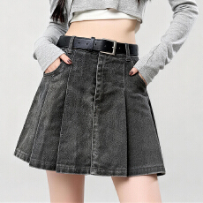 批发实拍实价 2026春装新复古洗水牛仔短裙女高腰a字包臀半身裙百褶裙