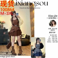 批发胡桃夹子胖mm韩系格纹女新款收腰显瘦<b class='q'>不规则</b>吊带裙