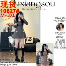 批发【冬日甜心】胖m纯欲风辣妹掐腰显瘦百搭简约毛领连衣裙