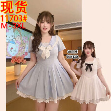 批发【云边甜梦】胖mm纯欲学院风白色连衣裙<b class='q'>夏</b>季收腰显瘦a字百褶裙