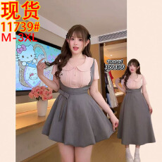 批发【桃园奈绘子】<b class='q'>大码</b>胖mm少女风短袖<b class='q'>背带裤</b>女夏季设计感套装