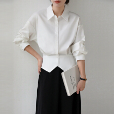 批发实拍2026秋季新款白色收腰衬衫女<b class='q'>职业</b>通勤穿搭衬衣开叉设计感上衣