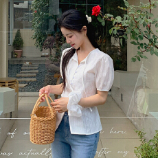 批发夏季新款纽扣蝴蝶结衬衫