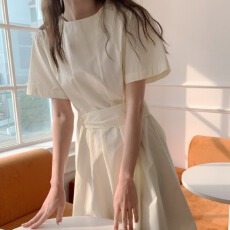 批发<b class='q'>韩国</b>chic绑带修身纯色气质<b class='q'>连衣裙</b>